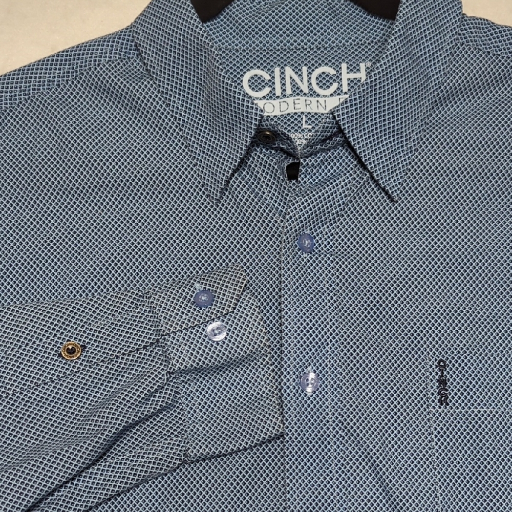 Cinch Modern Fit Cotton All Over Print Long Sleeve Button Dn Mens Shirt Size Lrg